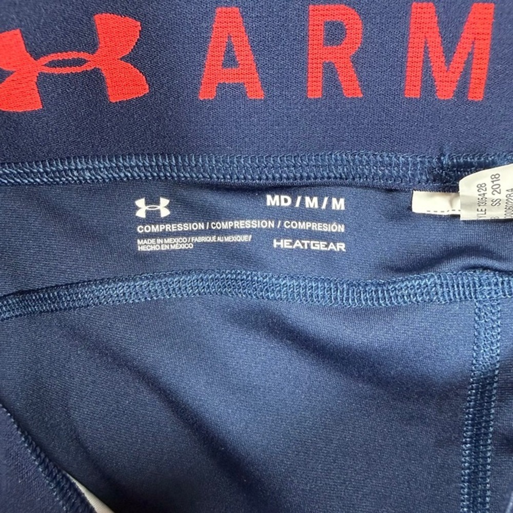 Under Armour HeatGear Compression Leggings Medium Navy Blue Geometric Grid Print - Picture 6 of 11